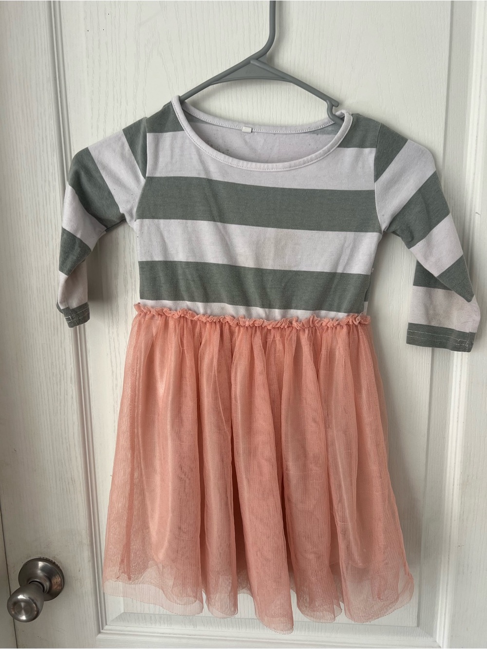 Gray & Peach Striped Knit Dress for Girls